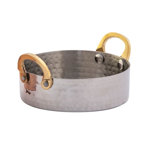 cazuela baja de degustacion exotic de acero, plata y laton e irrompible. 400ml