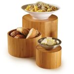 set de alzadores redondos con cesta de bamboo e irrompible.